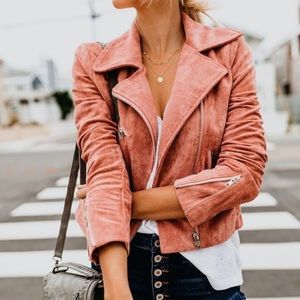 Vici Pink Faux Suede Moto Jacket Large